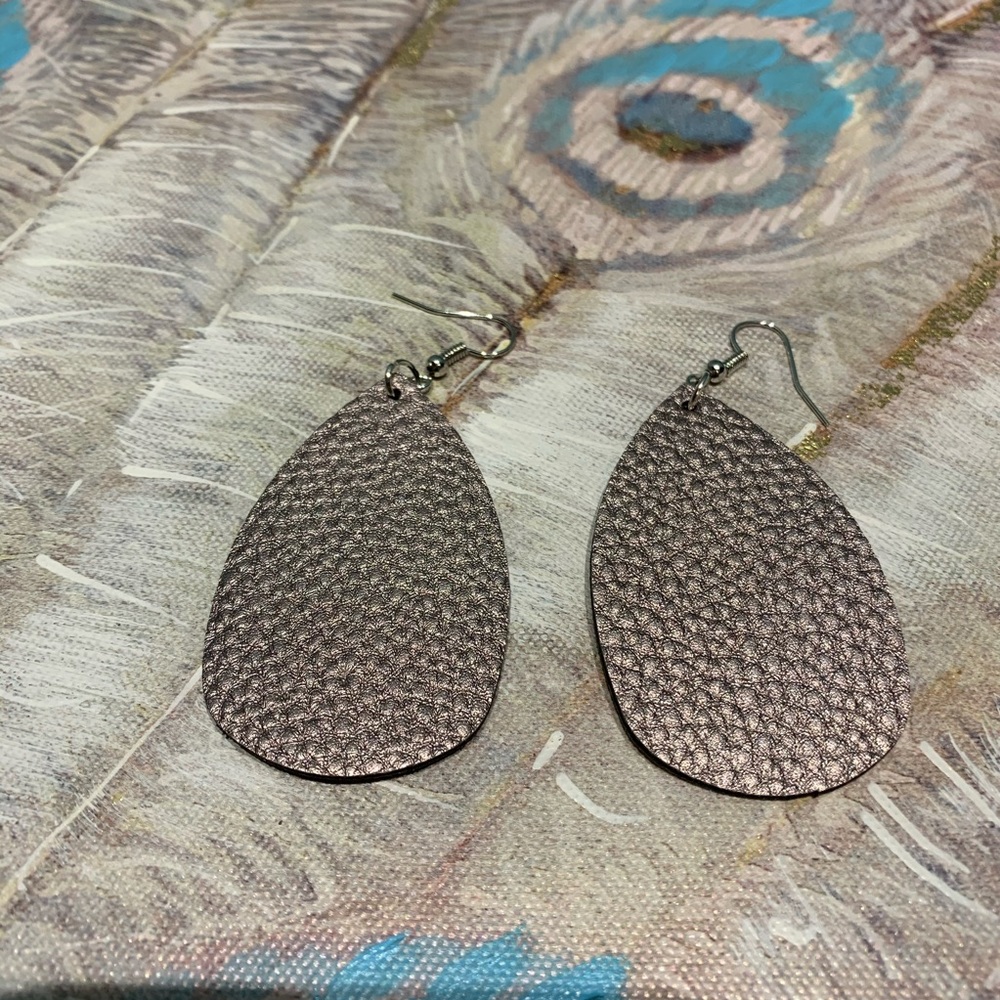 Pewter Faux Leather Drop Earrings